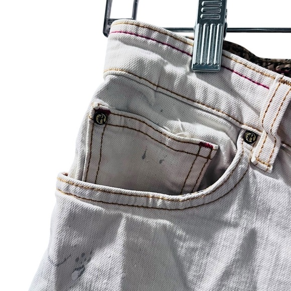 Rich & Skinny Off White Distressed Paint Splattered Shorts Size 27 Cheetah USA - Picture 5 of 8